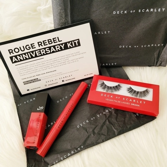 Rouge Rebel Anniversary Kit | Vegan Lashes, Shadow Stick & Red Lipstick - Deck Of Scarlet - Makeup