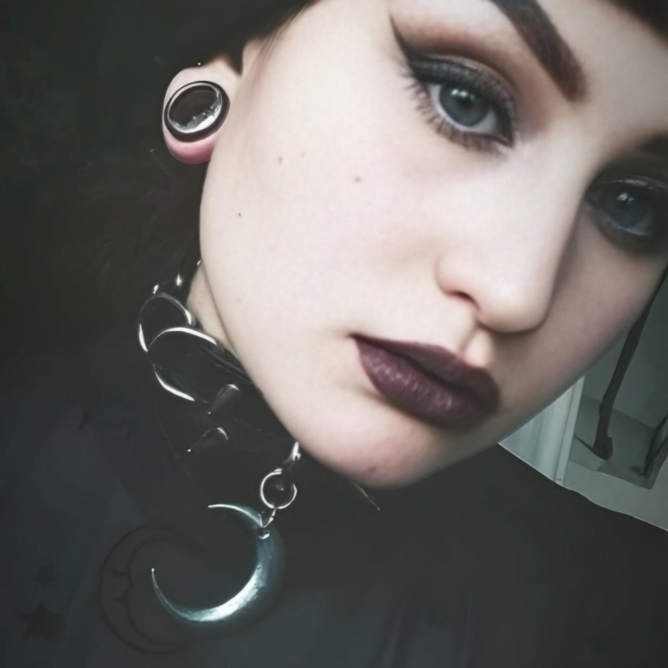 Gothic Leather Choker With Crescent Moon Pendant & Metal D-Rings