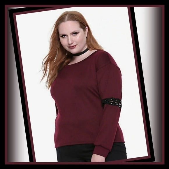 Long Sleeve Punk Style Top | Cutout at Elbow With Lace-up Design - A Gothic Universe - Tops