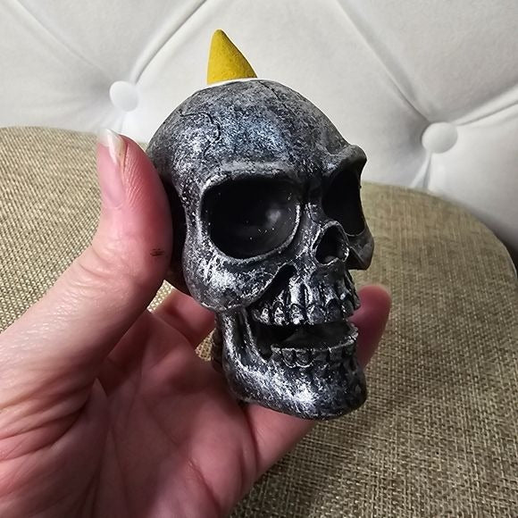 Novelty Skull Backflow Incense Burner | Antiqued Cracked Silver Acrylic - A Gothic Universe - Incense Burner