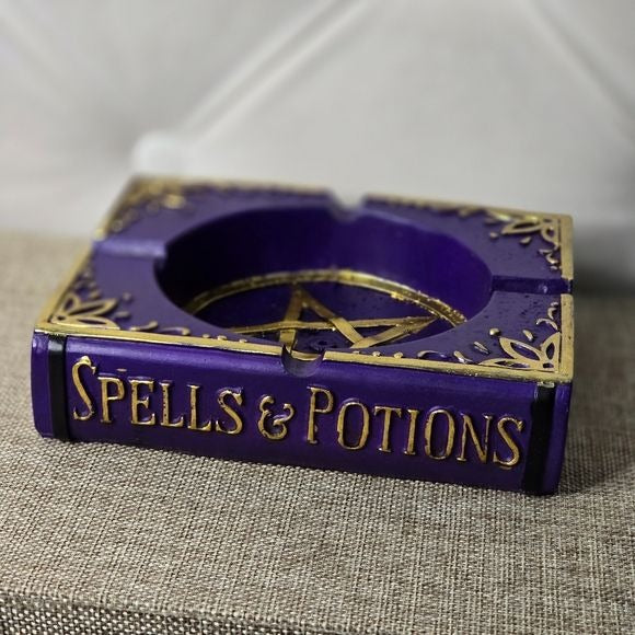 Novelty Book Incense Burner | Spells & Potions Hand Painted | Purple & Gold - A Gothic Universe - Incense Burner