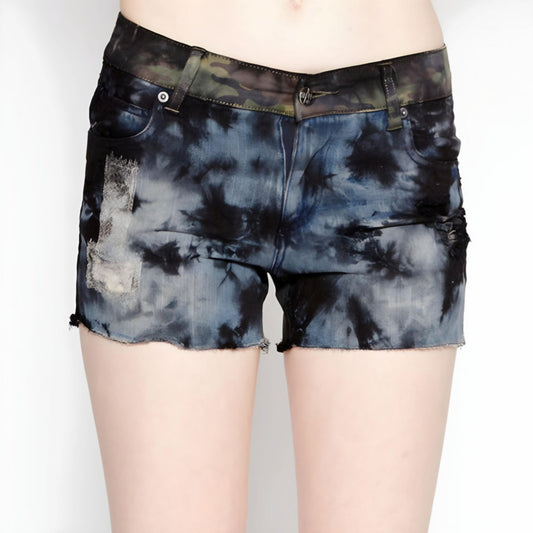 Women's Tuff Shorts Black Tie-Dye With Camo Print