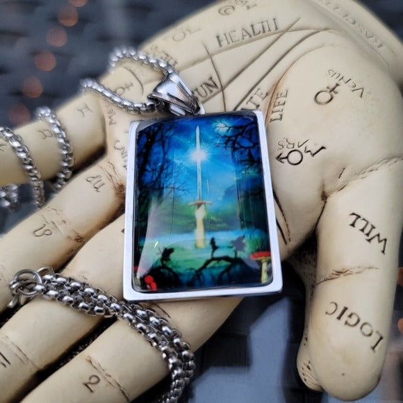 Tarot Card "Ace Of Swords" | Stainless Steel Gothic Witch 23½" Necklace - A Gothic Universe - Necklaces