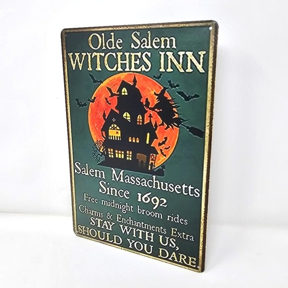 Vintage Metal Sign | Indoor/Outdoor | Olde Salem Witches Inn Orange Green - A Gothic Universe - Signs