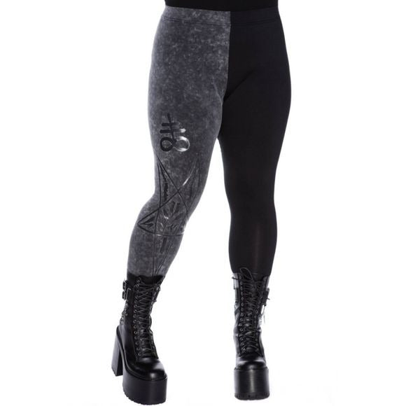 Two Faced Witch Leggings | Black with Contrasting Grey Stretchy Cotton - Killstar - Leggings