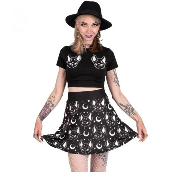 Mystical Cat Familiar Skater Skirt | Soft Thick and Stretchy - Too Fast - Mini Skirts