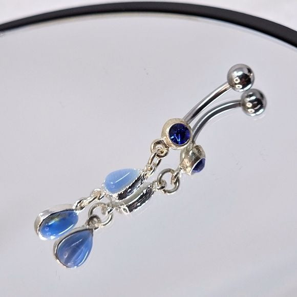 Body Jewelry |  Australian Crystal Blue 925 Dangle Navel Ring - Painful Pleasures - Body Jewelry