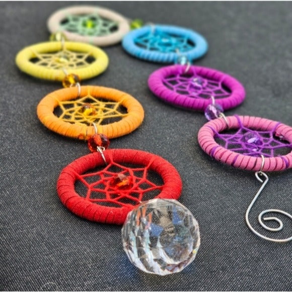 Handmade Dreamcatcher | Suncatcher | Chakra Drop Prism Clear Crystal Decorative - A Gothic Universe - Sun Catcher