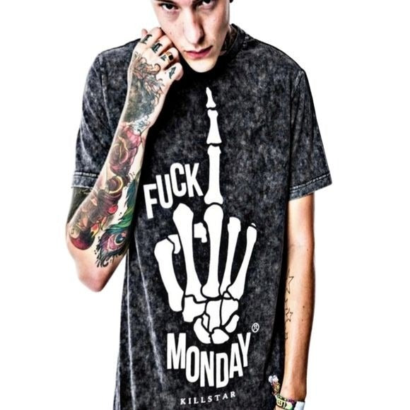 Marbled T-Shirt | RARE Tee F*ck Monday Tie Dye Black & Grey - Killstar - Shirts