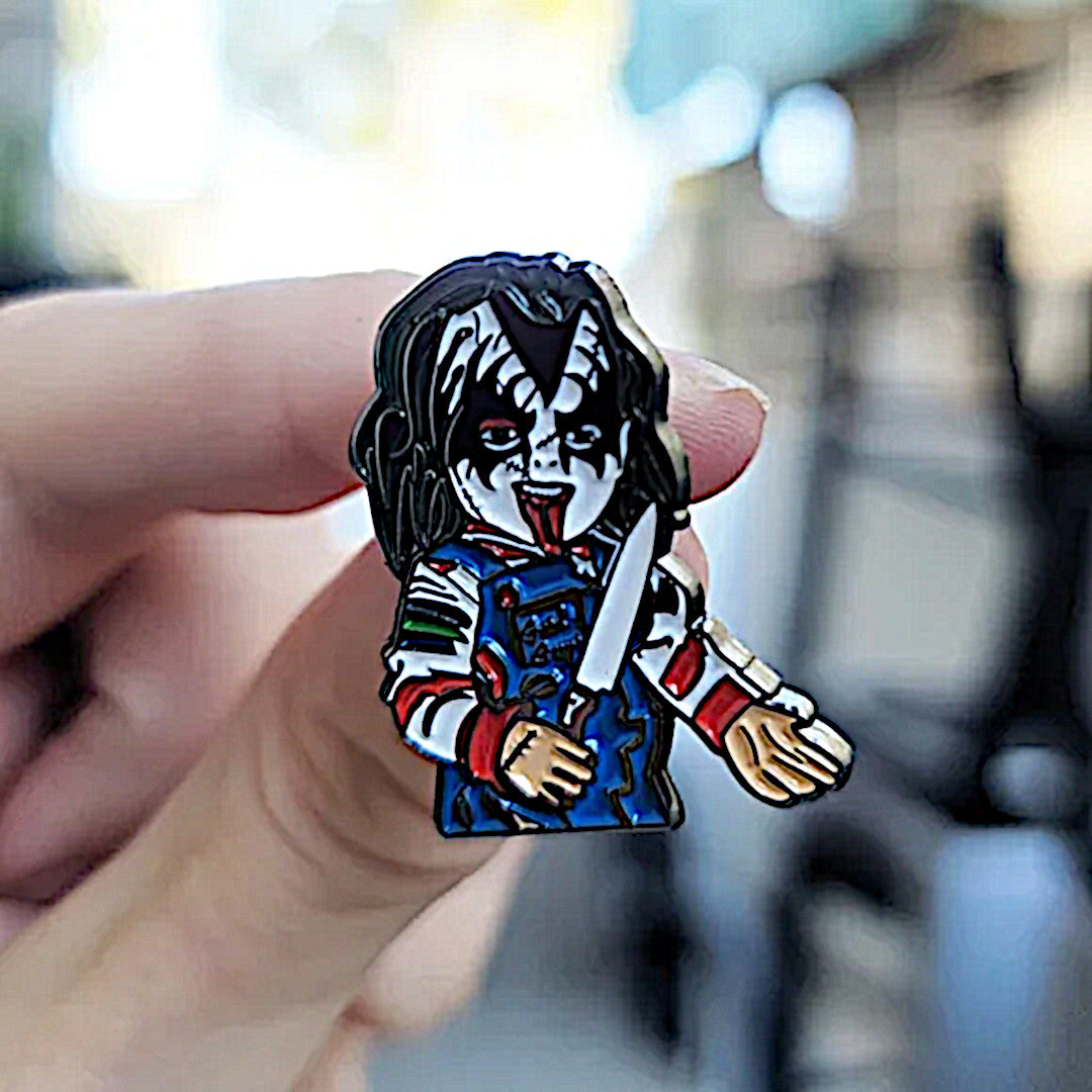Enamel Lapel Pin | Chucky Dressed like " Kiss " | Halloween Costume or Disguise - A Gothic Universe - Lapel Pins