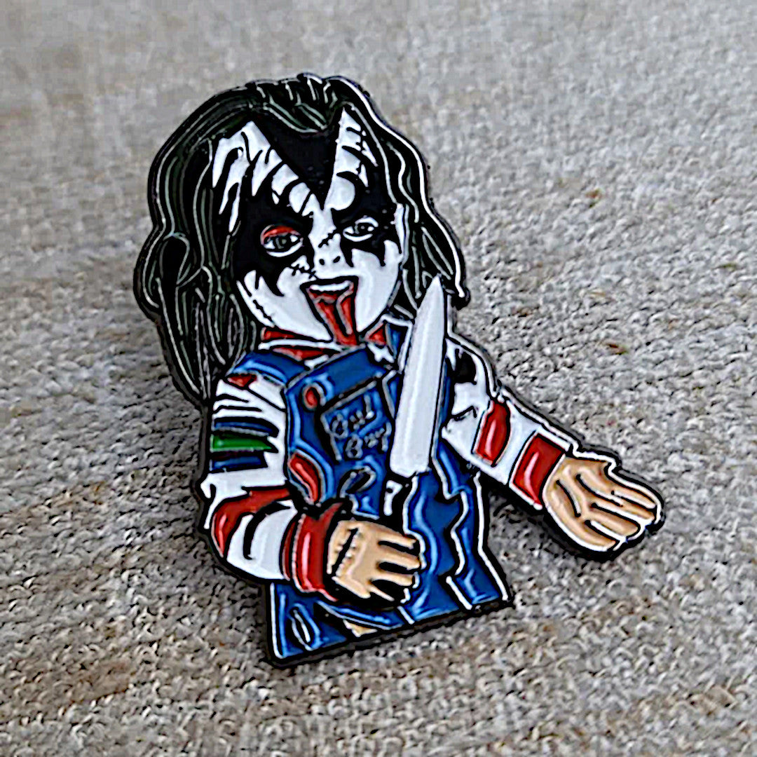 Enamel Lapel Pin | Chucky Dressed like " Kiss " | Halloween Costume or Disguise - A Gothic Universe - Lapel Pins