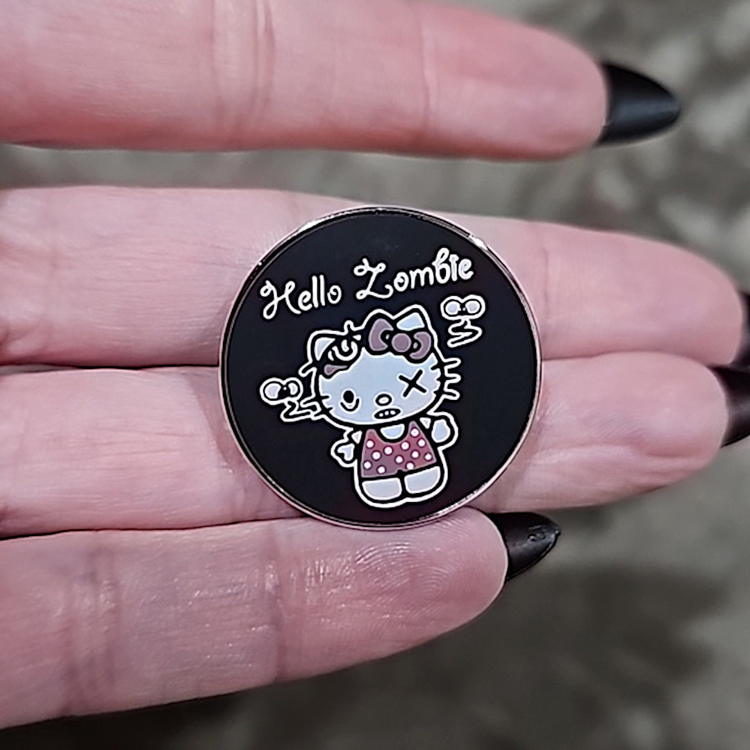 Enamel Lapel Pin | Hello Zombie | Hello Kitty As A Zombie Black Pin - A Gothic Universe - Lapel Pins