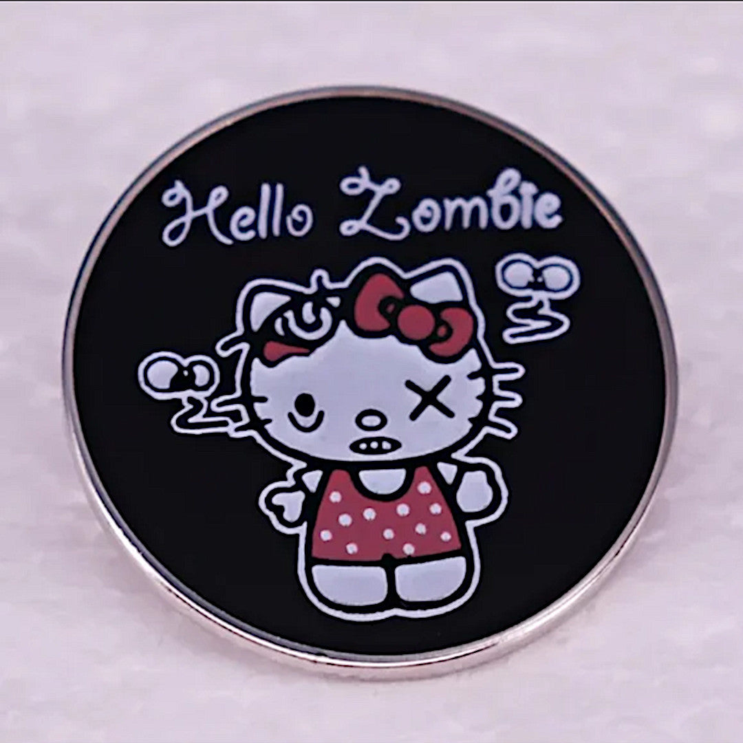 Enamel Lapel Pin | Hello Zombie | Hello Kitty As A Zombie Black Pin - A Gothic Universe - Lapel Pins