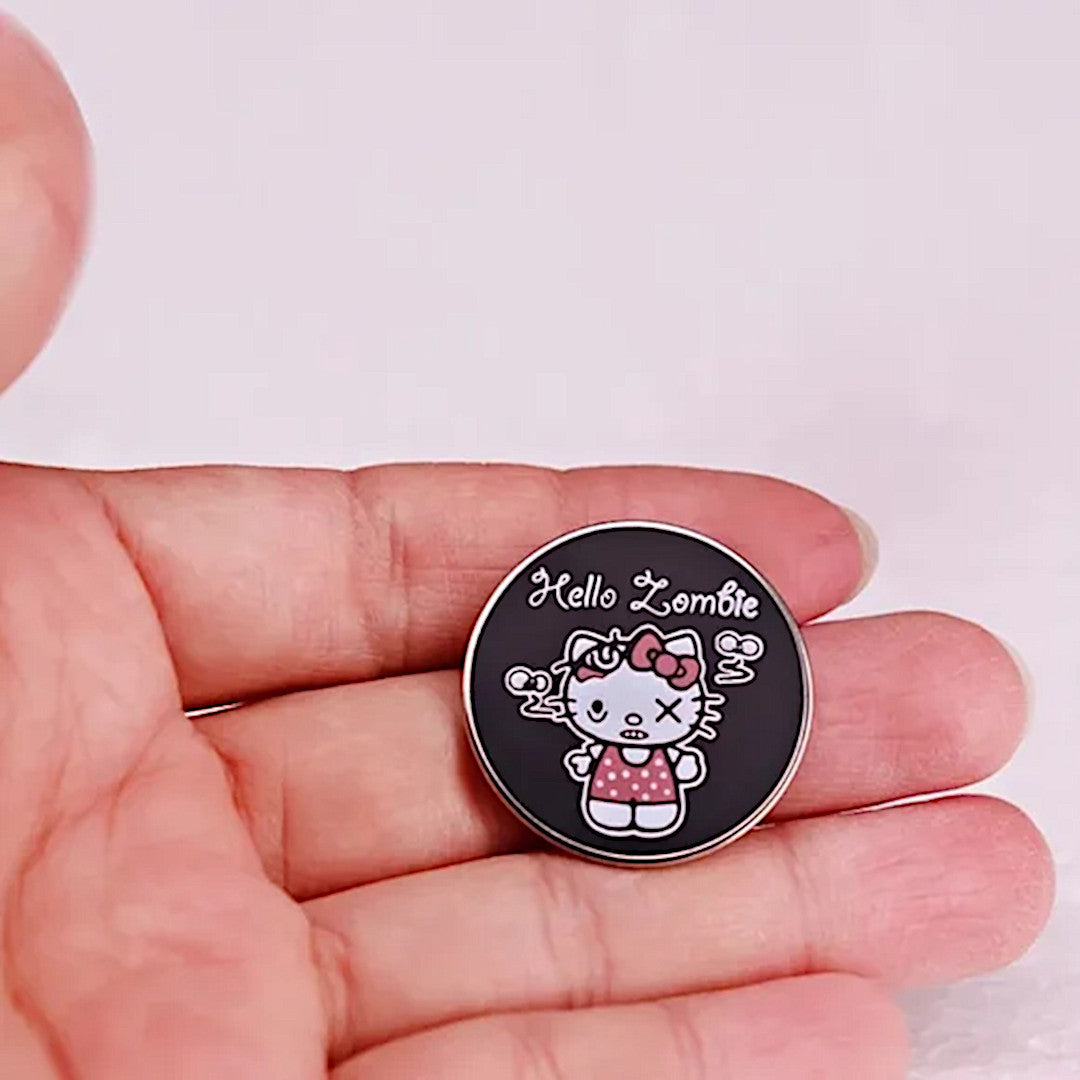 Enamel Lapel Pin | Hello Zombie | Hello Kitty As A Zombie Black Pin - A Gothic Universe - Lapel Pins