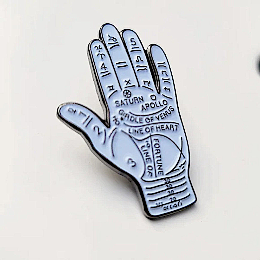 Enamel Lapel Pin | Palm Reading Guide | White Background Silver Enamel Metal Pin - A Gothic Universe - Lapel Pins