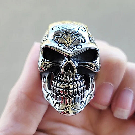 Men's Biker Ring |  Black Oxidized Stainless Steel - Evil King Theme - Evil King - Rings