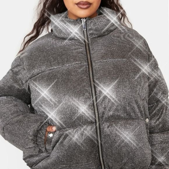 Tundra Tamer Sparkle Puffer Jacket | Silver Side Pockets High Neck - Poster Grl - Jackets