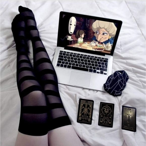 Underworld Stockings | Black Striped Pattern Thigh High - Killstar - Thigh Highs