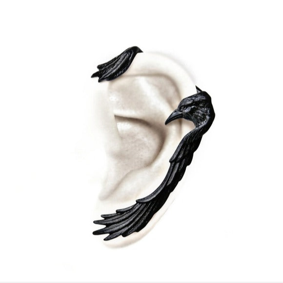 Raven Earwing Ear Wrap Earring | Protection - Personal Tutelary Black - Alchemy Gothic - Earrings