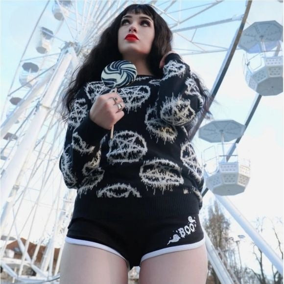 Black Pentagram Pullover Sweater | Unisex Sizing Relaxed Fit - Too Fast - Sweaters