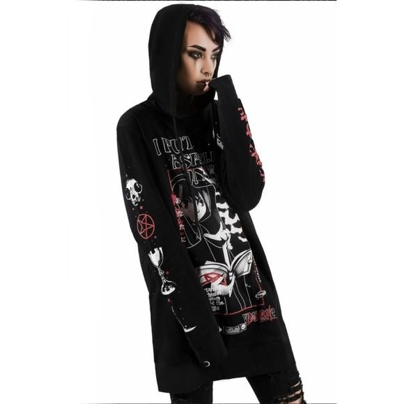 Spell Long Hoodie | Black Oversized Hood Soft Cotton - Killstar - Hoodies