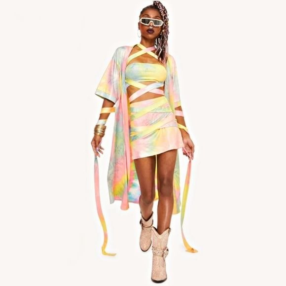 Wings Of Paradise Wrap Collection | Wrap Top & Skirt + Ombre Kimono - Club Exx - Skirt Set