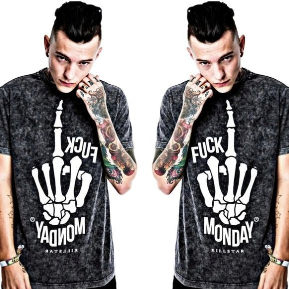 Marbled T-Shirt | RARE Tee F*ck Monday Tie Dye Black & Grey - Killstar - Shirts