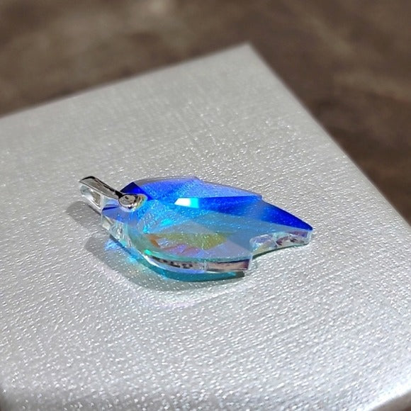 Aurora Borealis Crystal Leaf Pendant | in Sterling Silver - Northern Lights - A Gothic Universe - Necklaces