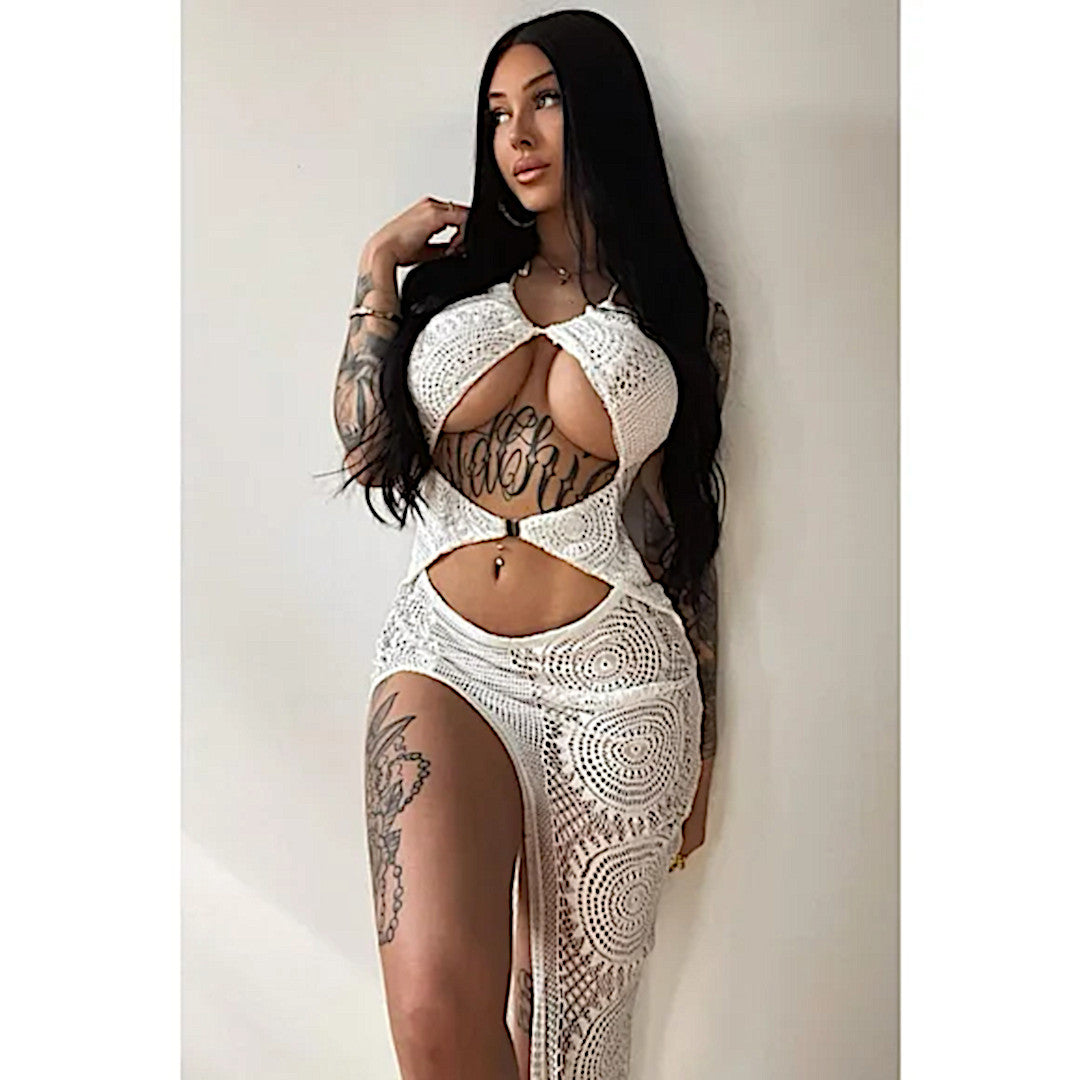 Crochet Midi Dress / Cover up | Private Beach | Ivory High Slit - Fashion Nova - Dresses