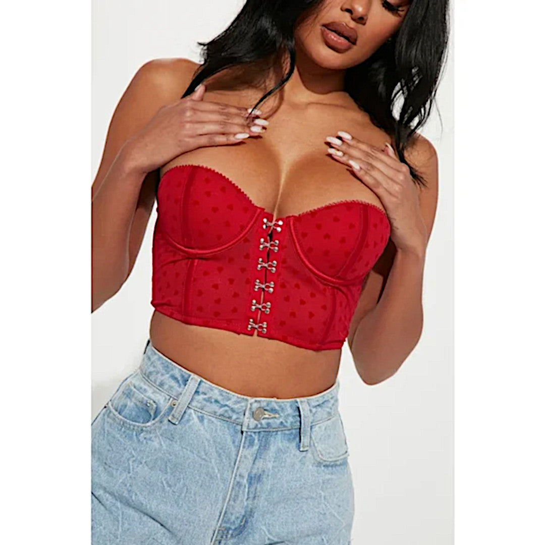 Red Corset Set | Heart Eyes | Silver Front Hook Closure Cheeky Set - Fashion Nova - Lingerie