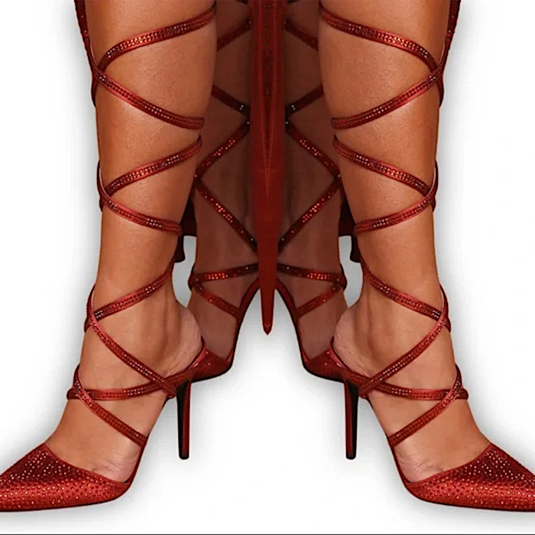 Wrap All The Way Up Glitter Stilettos | Cognac Satin Pumps - Fashion Nova - Shoes