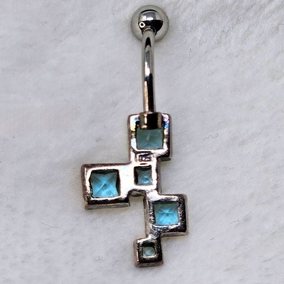 Body Jewelry | Blue Topaz Square Shaped Dangle 925 Navel Ring - Painful Pleasures - Navel Rings