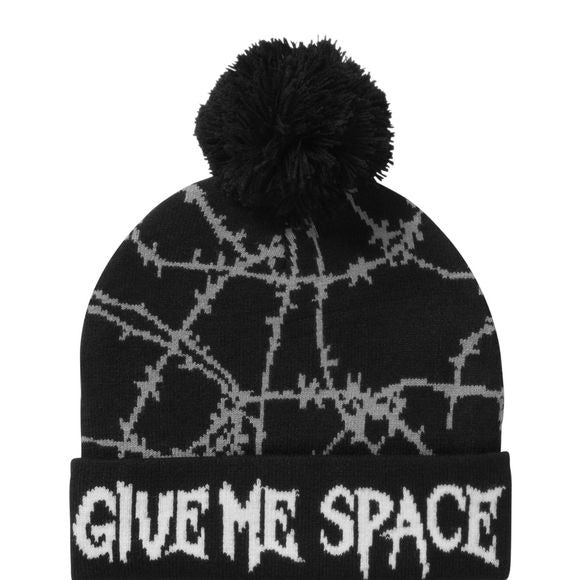 Give Me Space Beanie | Black/Grey Cotton Bobble Top Unisex - Killstar - Beanies