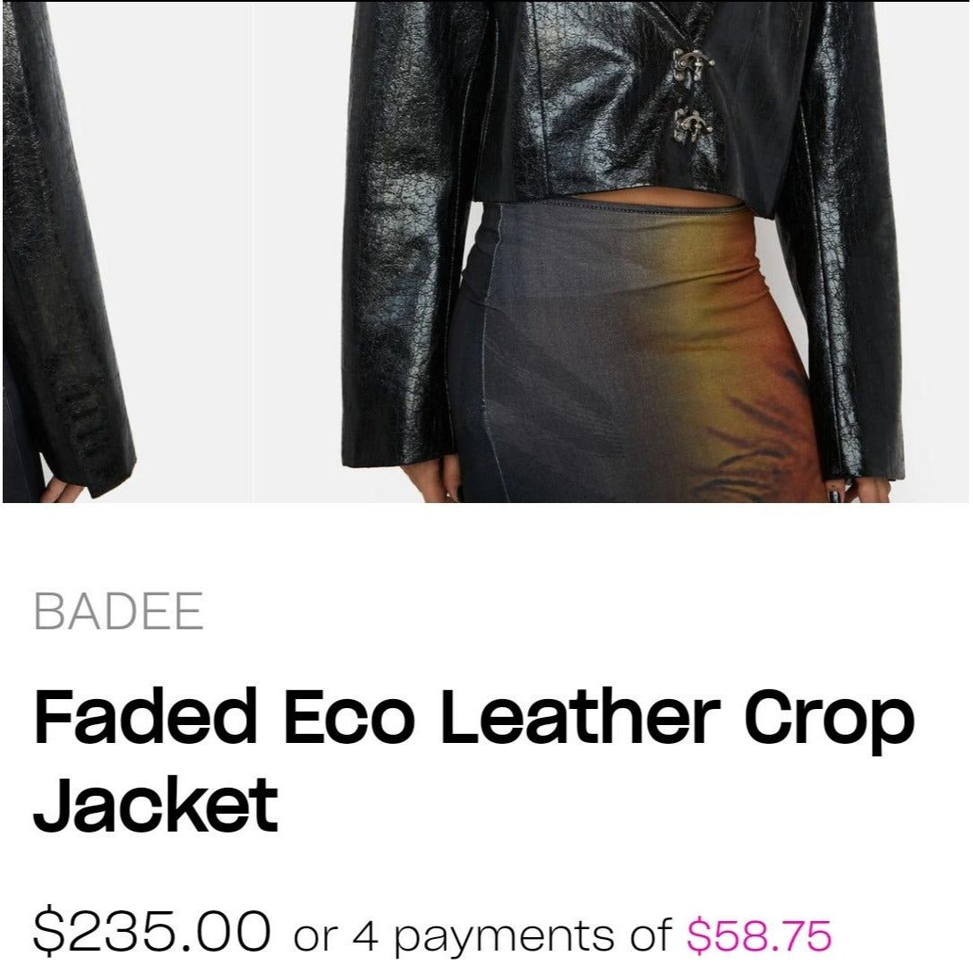 BADEE Faded ECO Leather Crop Jacket Black - BADEE - Jackets