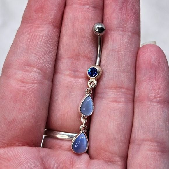 Body Jewelry |  Australian Crystal Blue 925 Dangle Navel Ring - Painful Pleasures - Body Jewelry