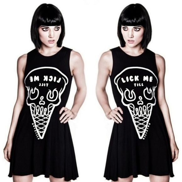 Day or Night Dress | iScream | Skater Dress Gothic Black Soft Jersey Fabric - Killstar - Dresses