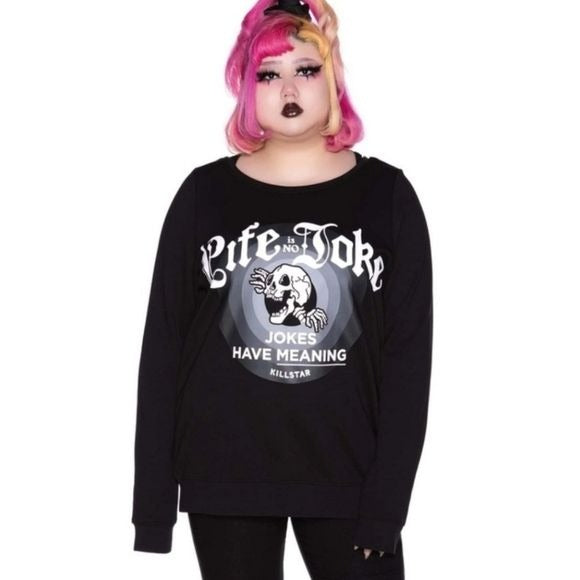 Life Is No Joke Sweatshirt | Black Wide Neck Unisex Cotton - Killstar - Sweatshirts