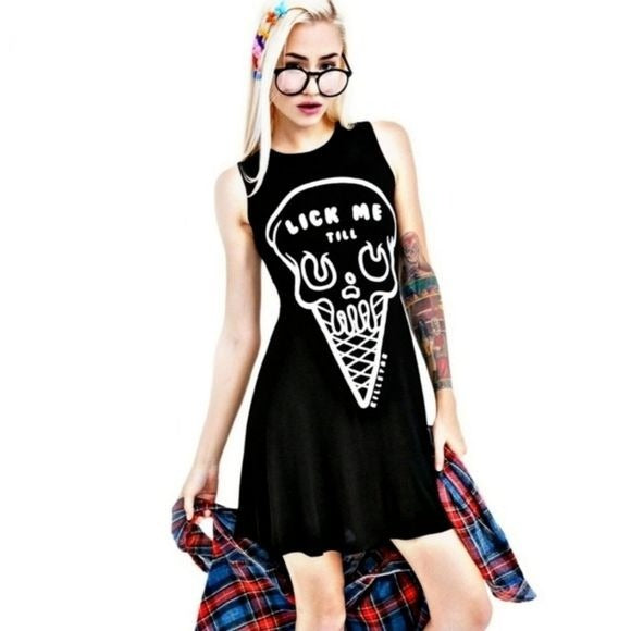 Day or Night Dress | iScream | Skater Dress Gothic Black Soft Jersey Fabric - Killstar - Dresses