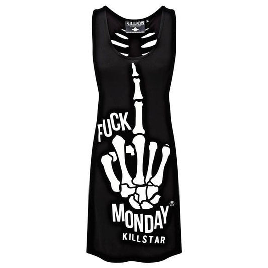 Slashed Back Dress | F*ck Monday | Vest Gothic Black Relaxed Dress - Killstar - Dresses