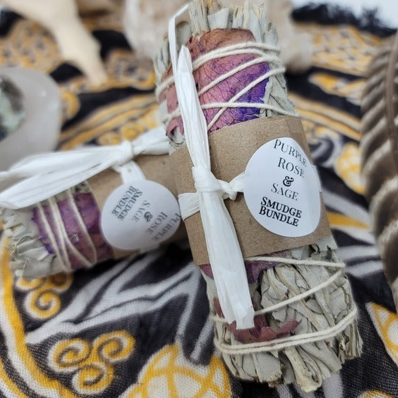Purple Rose Sage | Smudge/Cleanse Yourself & Your Home Set of Two w/Sack - A Gothic Universe - Smudging Sets