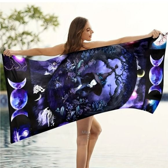 Witch Triple Moon Beach Towel | Purple Premium Micro Fiber - A Gothic Universe - Beach Towels