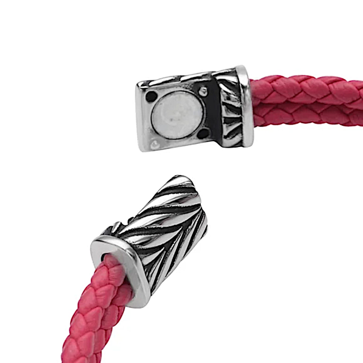 Galilea Rose Quartz Men's Bracelet | Genuine Leather Magnetic Clasp Stainless 8" - A Gothic Universe - Bracelets