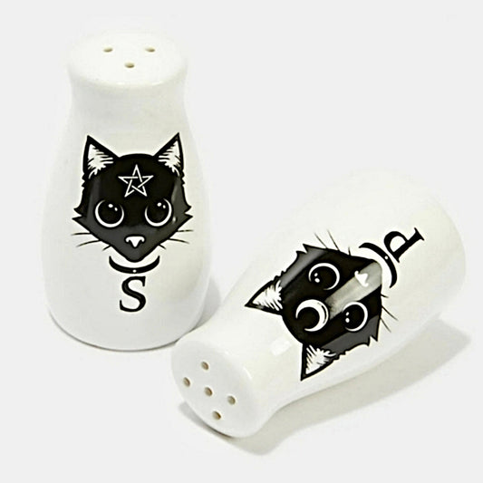 Salt & Pepper Shakers Set | Ceramic Gothic Cats Moon and Star - Alchemy Gothic - Cooking Utensils