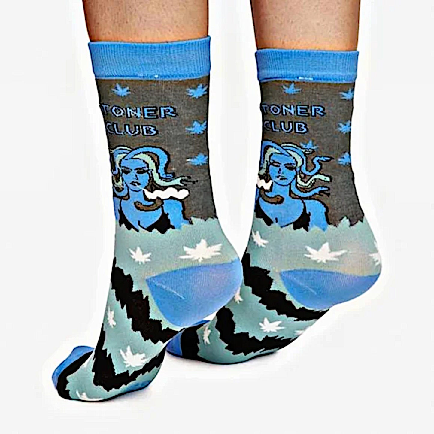 Stoner Club Crew Socks | Cotton Blue / Grey Unisex - Dolls Kill - Socks