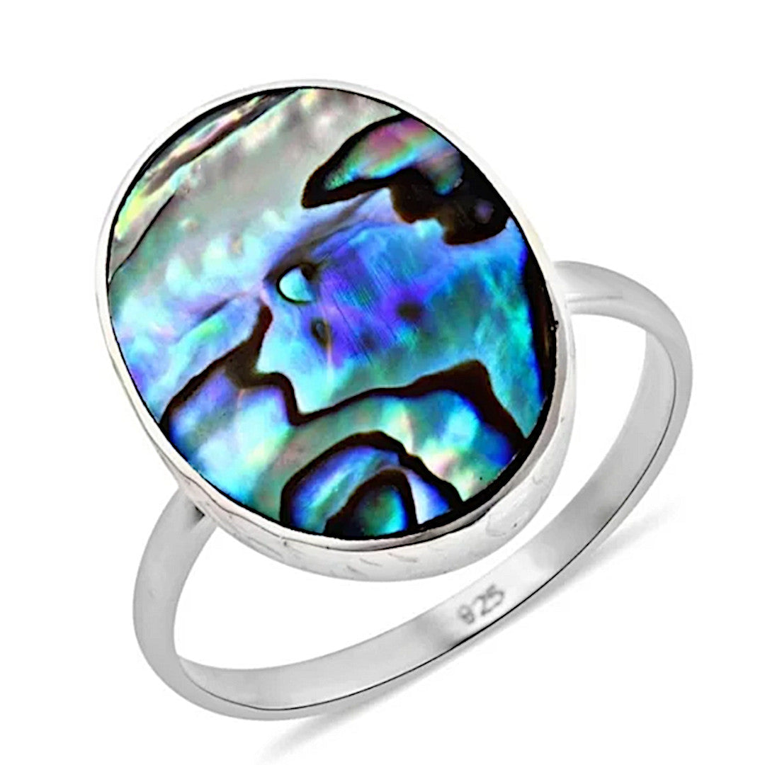 Handmade Abalone Shell 925 Ring | Solitaire Ring in Sterling Silver Enamel - Artisan - Rings