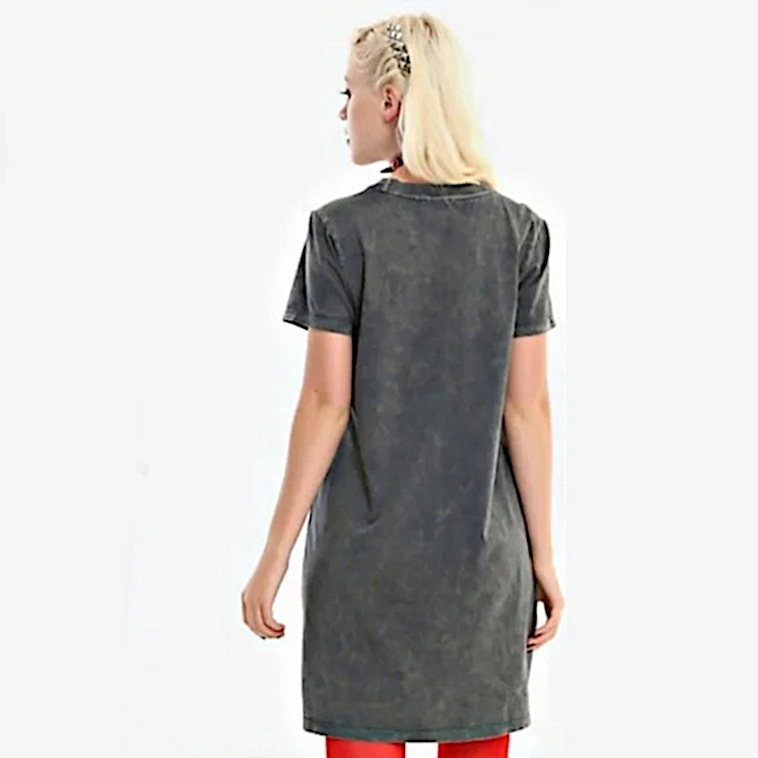 T-Shirt Dress | Grey Acid Wash | Ride Free | Graphic Skull Tie Dress - Hot Topic - Dresses