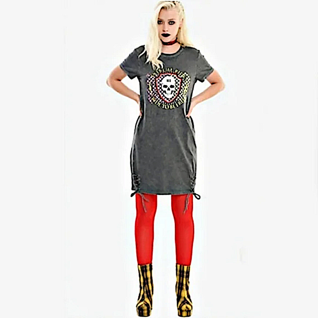 T-Shirt Dress | Grey Acid Wash | Ride Free | Graphic Skull Tie Dress - Hot Topic - Dresses