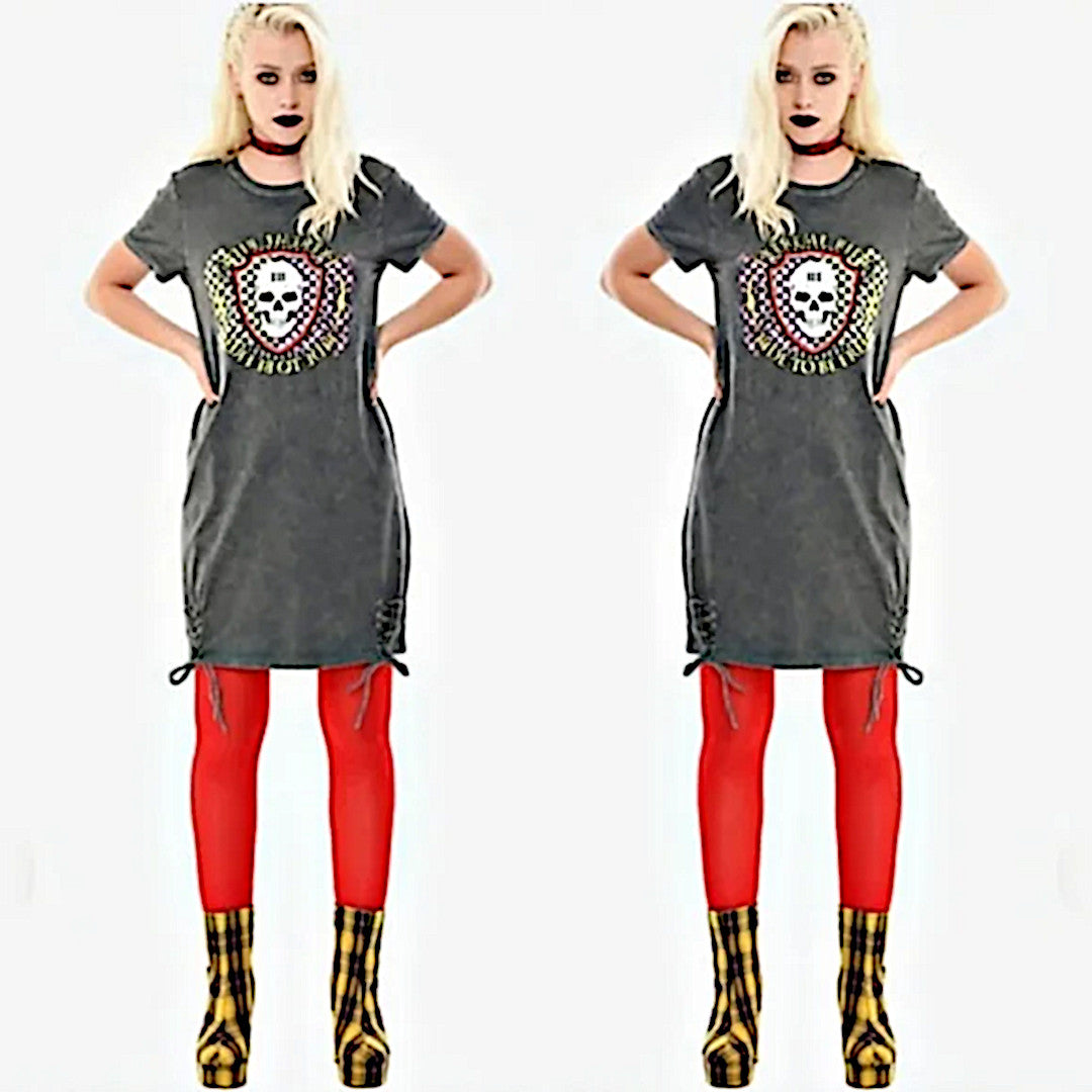 T-Shirt Dress | Grey Acid Wash | Ride Free | Graphic Skull Tie Dress - Hot Topic - Dresses