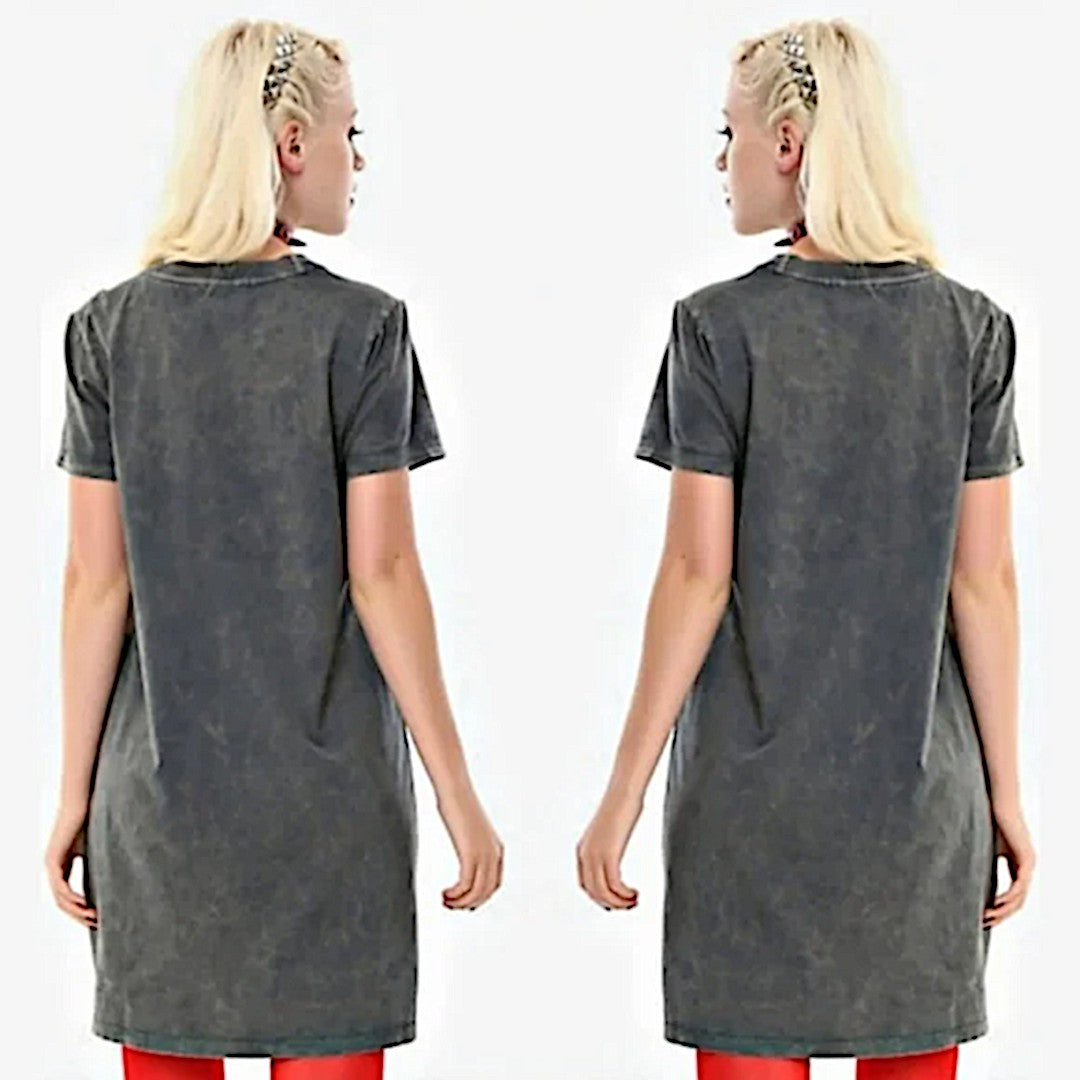 T-Shirt Dress | Grey Acid Wash | Ride Free | Graphic Skull Tie Dress - Hot Topic - Dresses