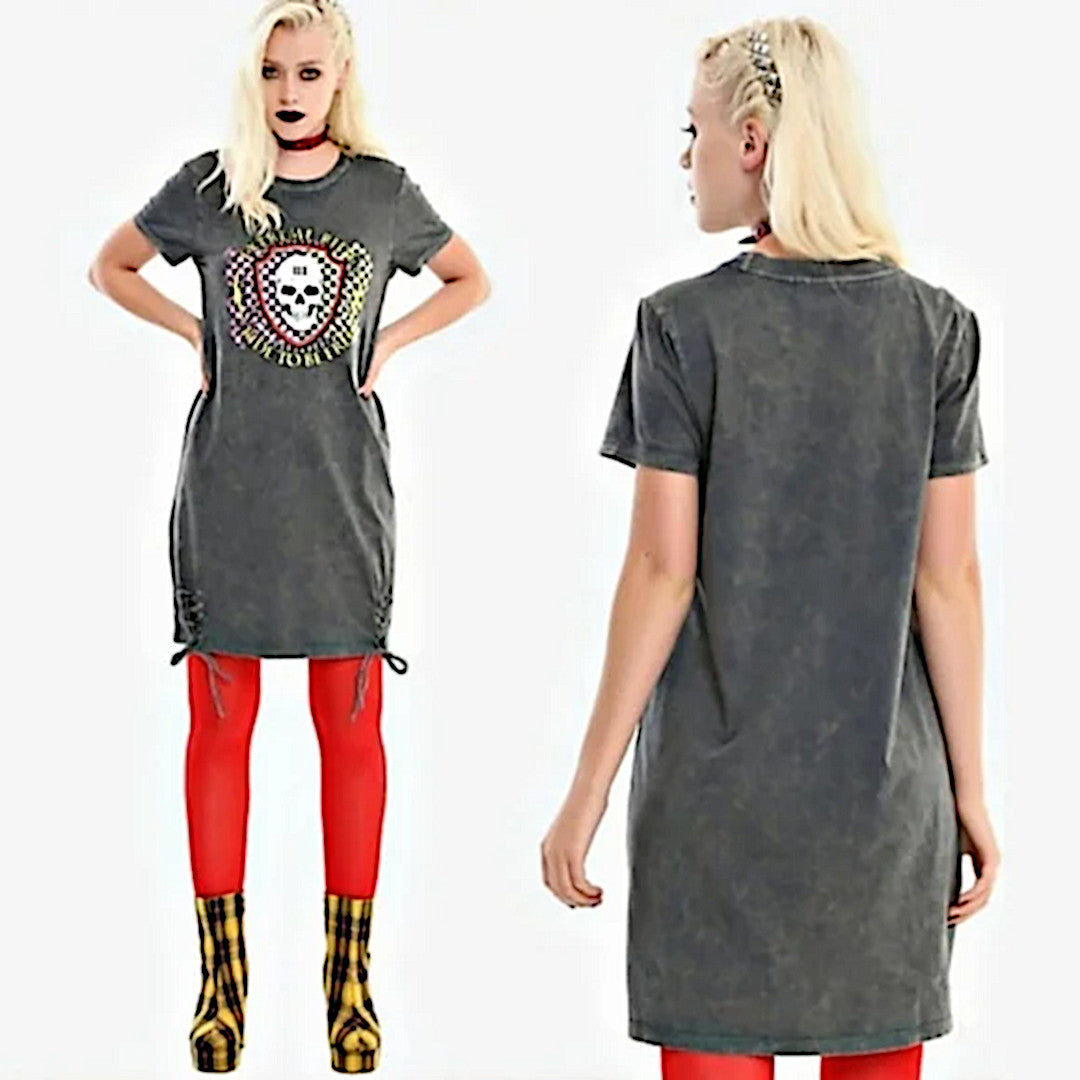 T-Shirt Dress | Grey Acid Wash | Ride Free | Graphic Skull Tie Dress - Hot Topic - Dresses